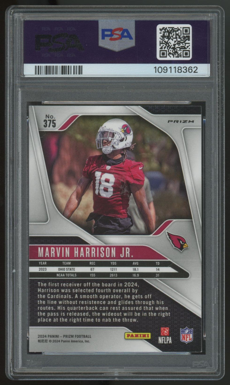 2024 Prizm Marvin Harrison Jr. RC Green Wave #375 PSA 9
