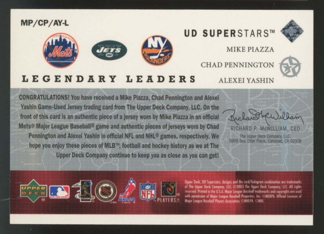 2003 Upper Deck Superstars Piazza Pennington Yashin Legendary Leader Patch /250
