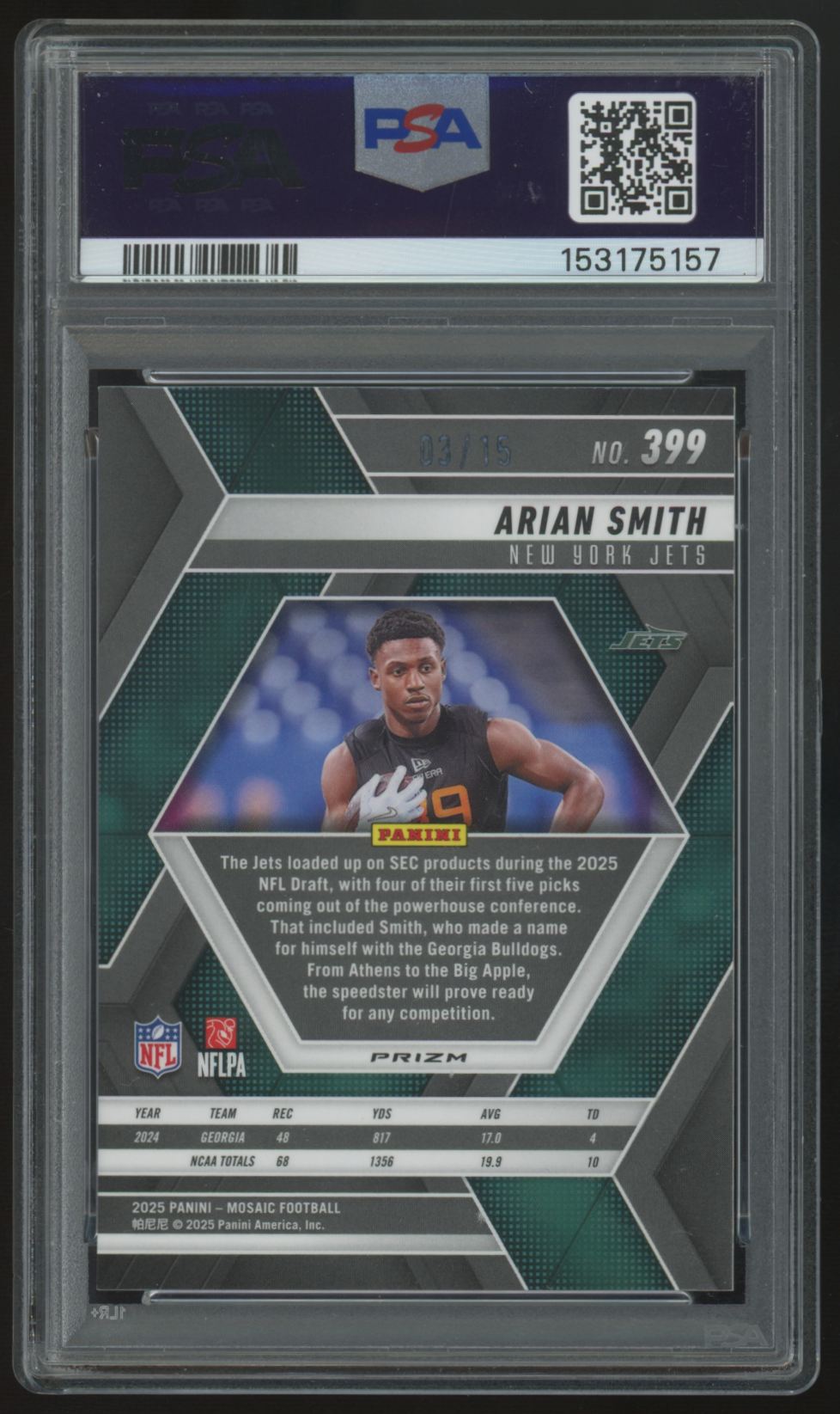 2025 Panini Mosaic Arian Smith RC Tessellation /15 #399 PSA 10