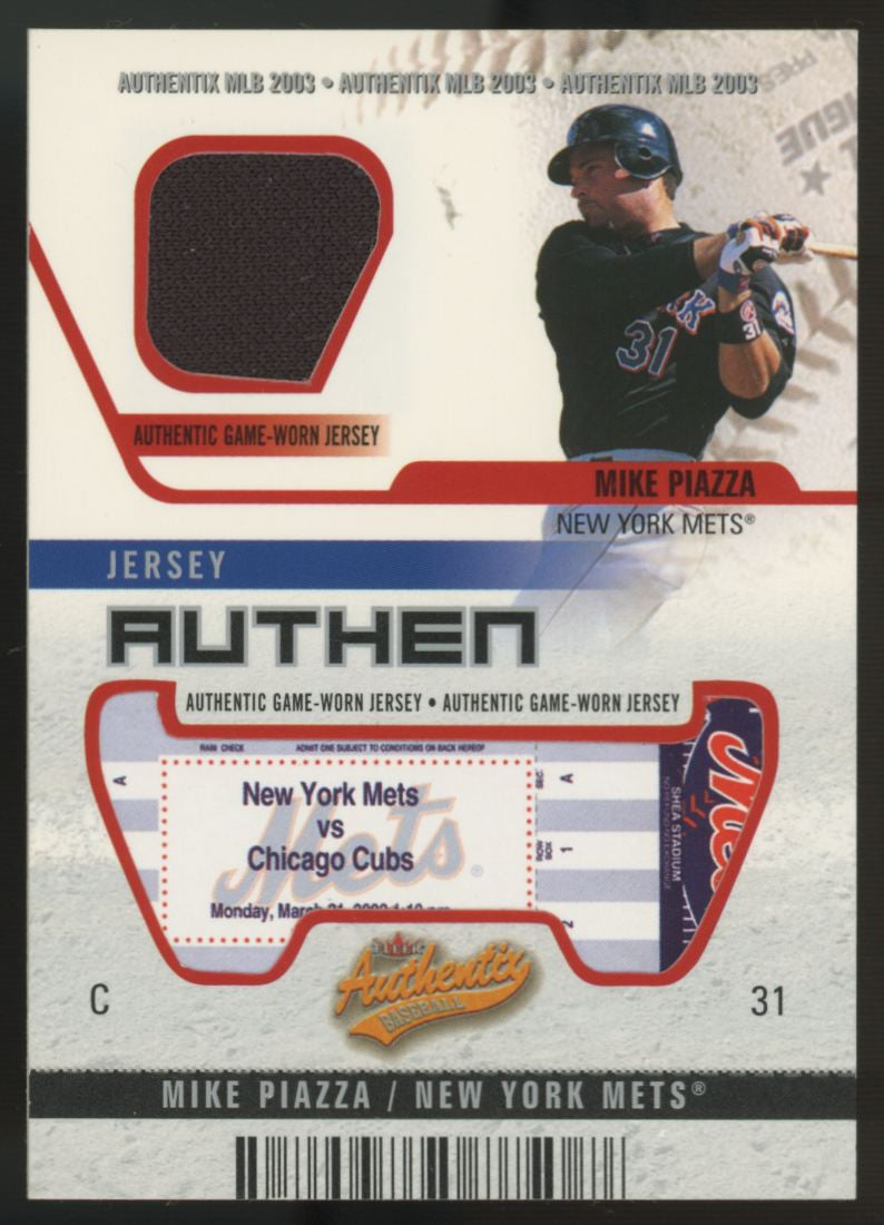 2002 Fleer Authentix Mike Piazza Jersey Authentics Game-Worn Patch /50 #JA-MP
