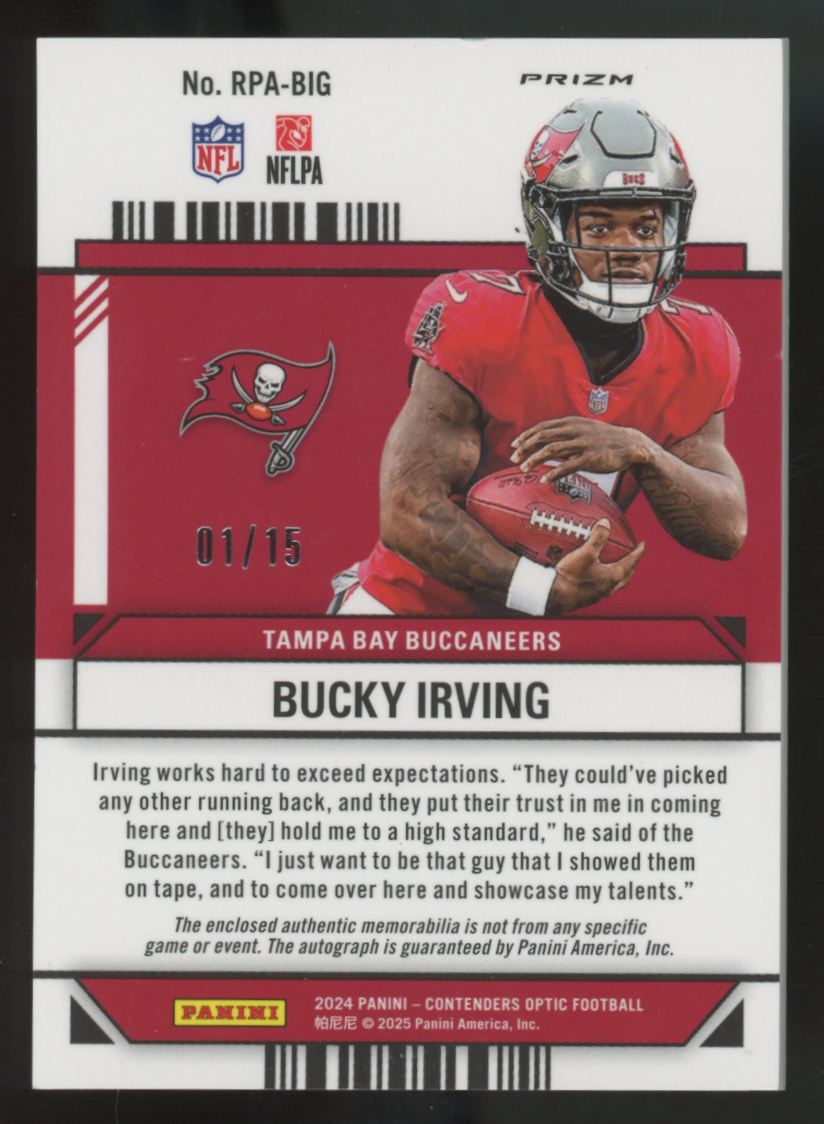 2024 Contenders Optic Bucky Irving RC Green Pulsar Patch Auto RPA/15 #RPA-BIG