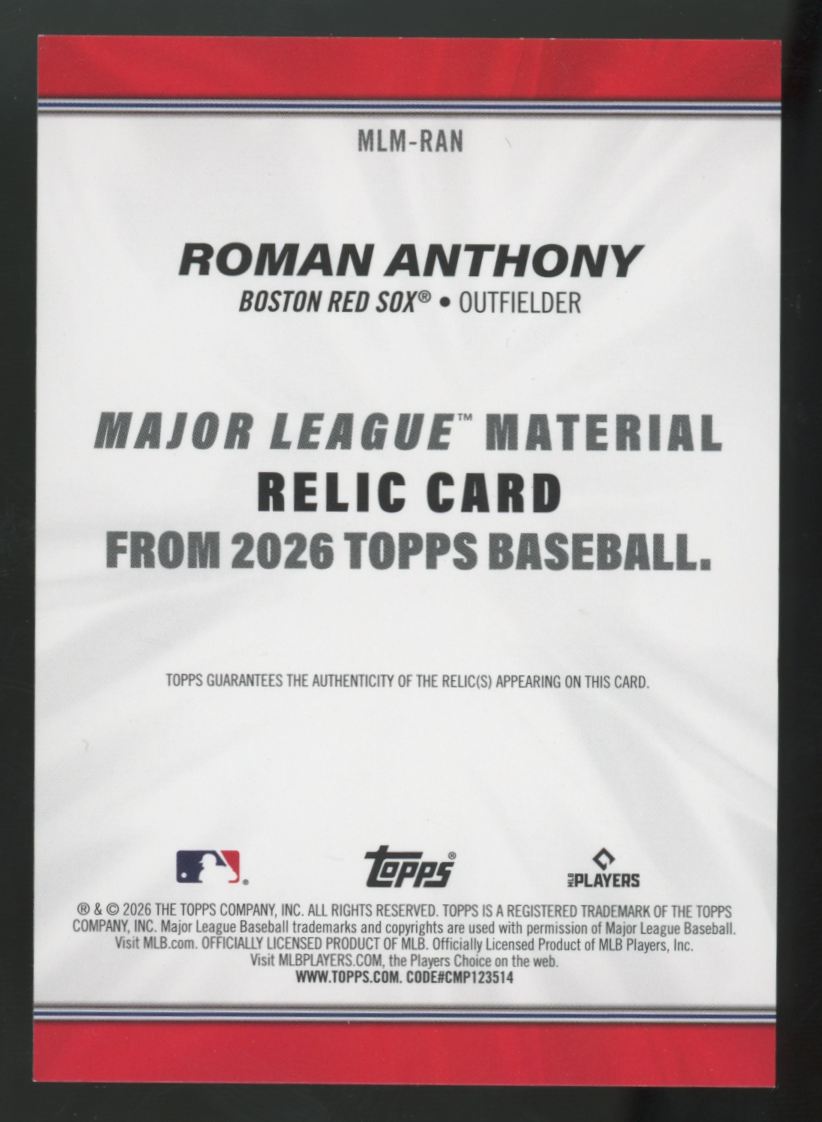 2026 Topps Series One Roman Anthony RC Major League Patch #MLM-RAN