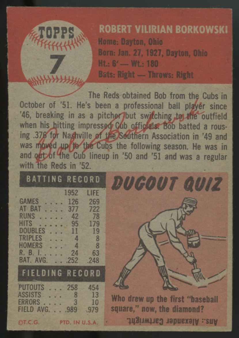 1953 Topps Bob Borkowski #7 EX/MT "A"