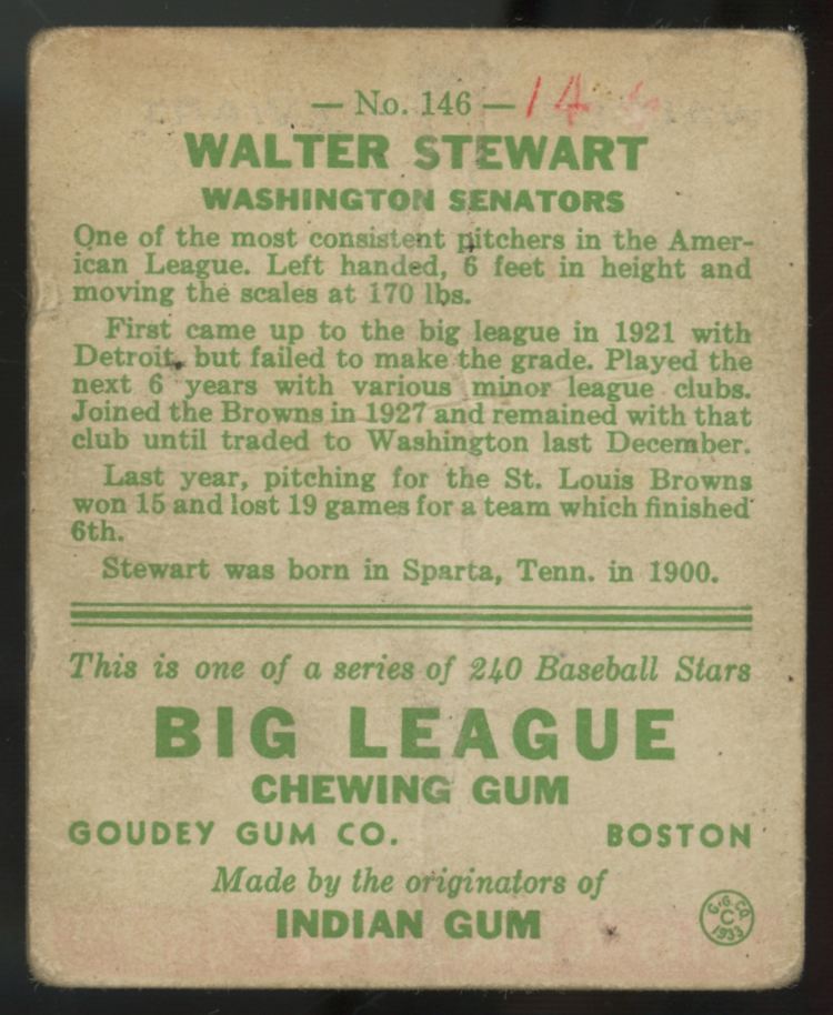 1933 Goudey Walter Stewart #146 Poor
