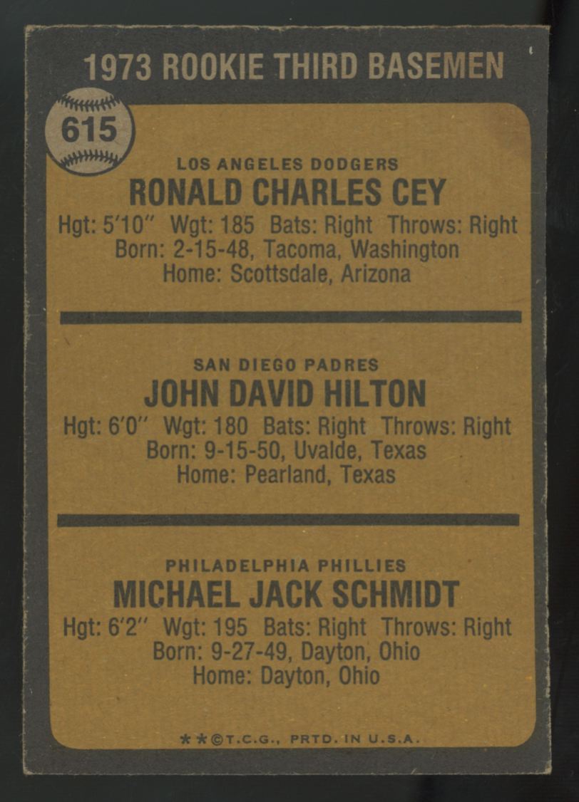 1973 Topps Mike Schmidt/Ron Cey RC #615 VG/EX "A"