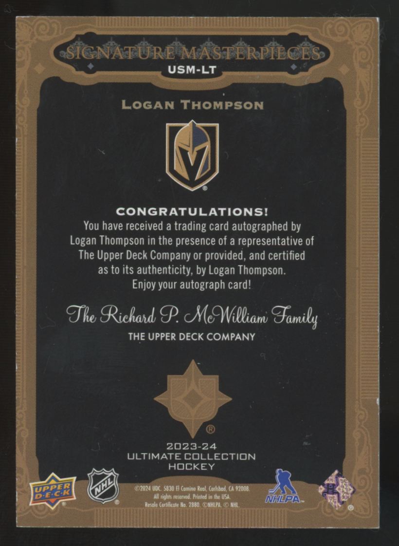 2023-24 UD Ultimate Logan Thompson Masterpieces Signature Auto #USM-LT