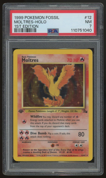 1999 Pokemon Moltres Fossil 1st Edition Holo #12 PSA 7