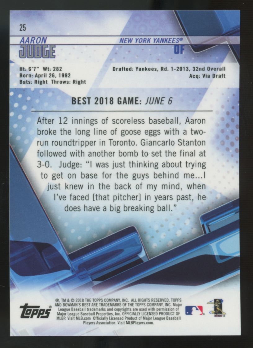 2018 Bowman's Best Aaron Judge Purple Refractor /250 #25