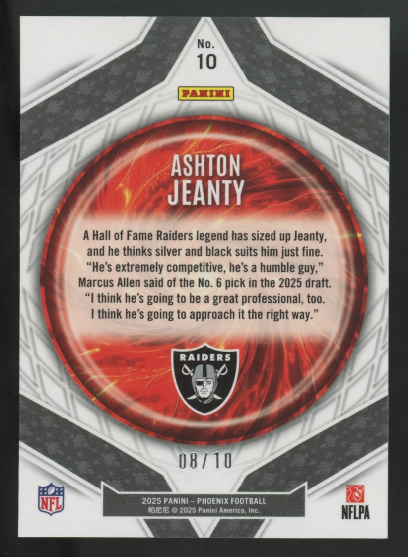 2025 Panini Phoenix Ashton Jeanty RC Gold Paragon /10 #10
