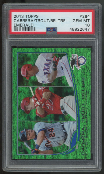 2013 Topps Miguel Cabrera/Mike Trout/Adrian Beltre Emerald Leaders #294 PSA 10
