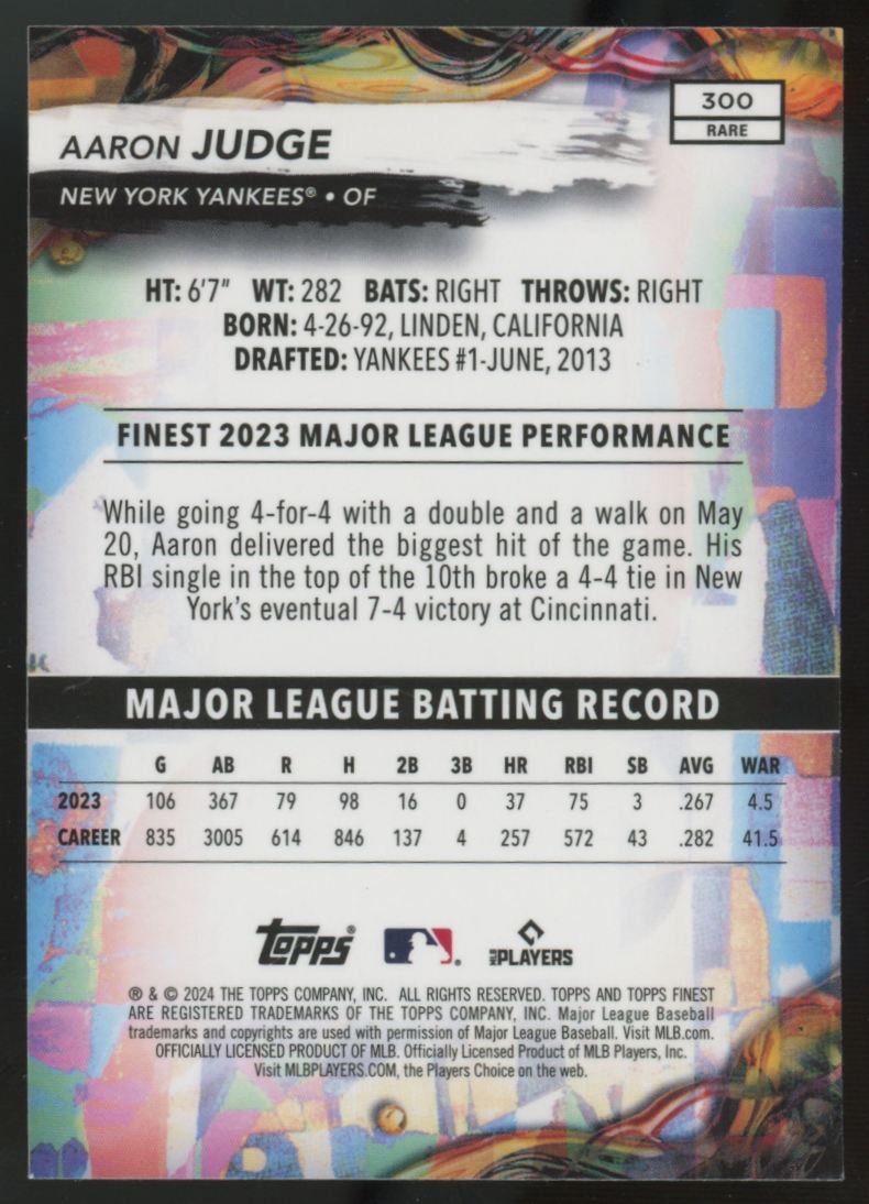 2024 Topps Finest Aaron Judge Checkerboard Refractor Rare #300