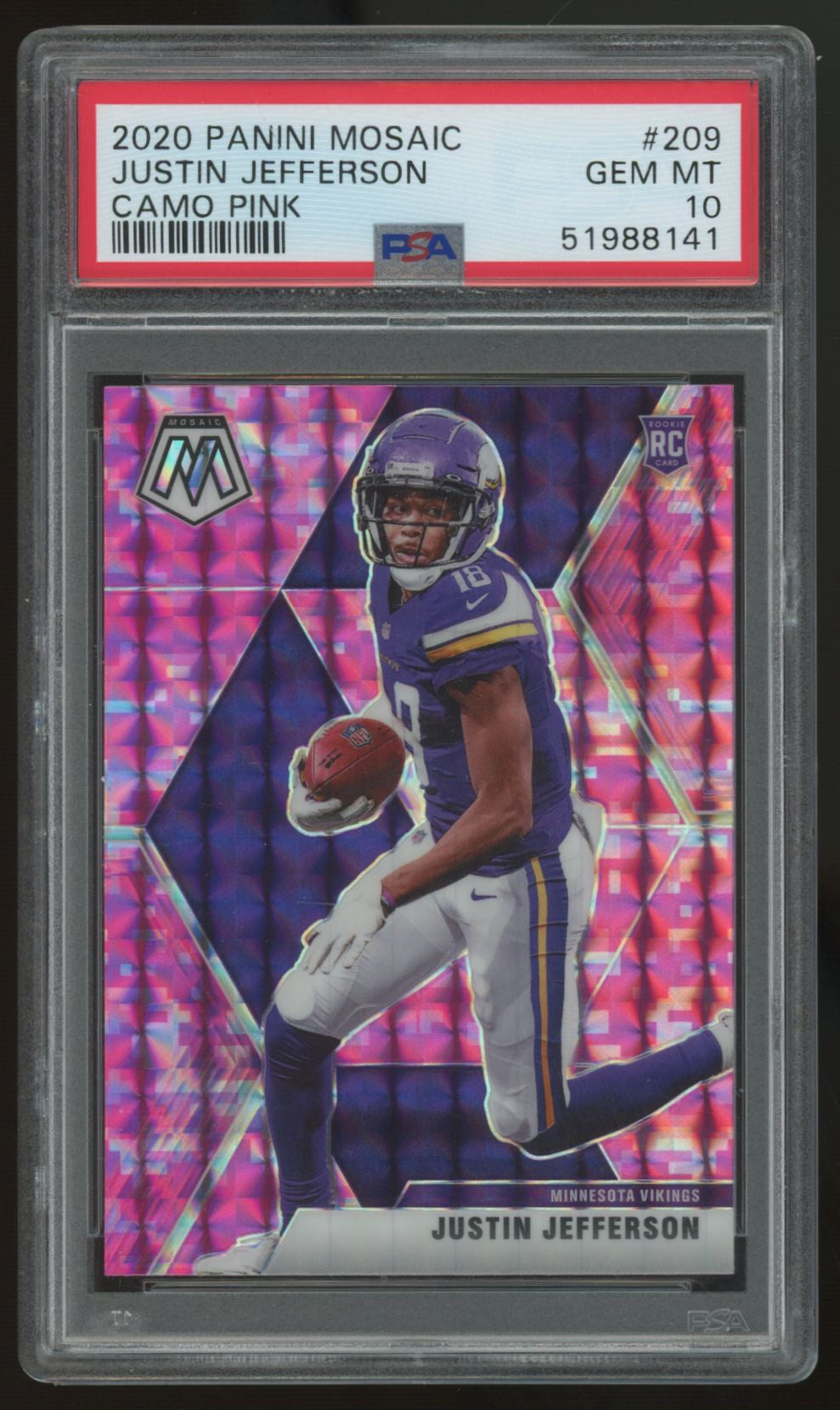 2020 Mosaic Justin Jefferson RC Pink Camo #209 PSA 10