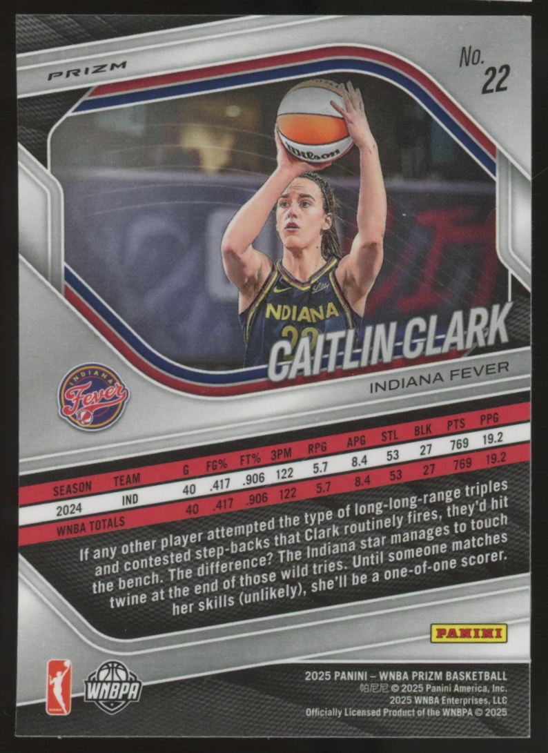 2025 Prizm WNBA Caitlin Clark Silver Ice Prizm #22