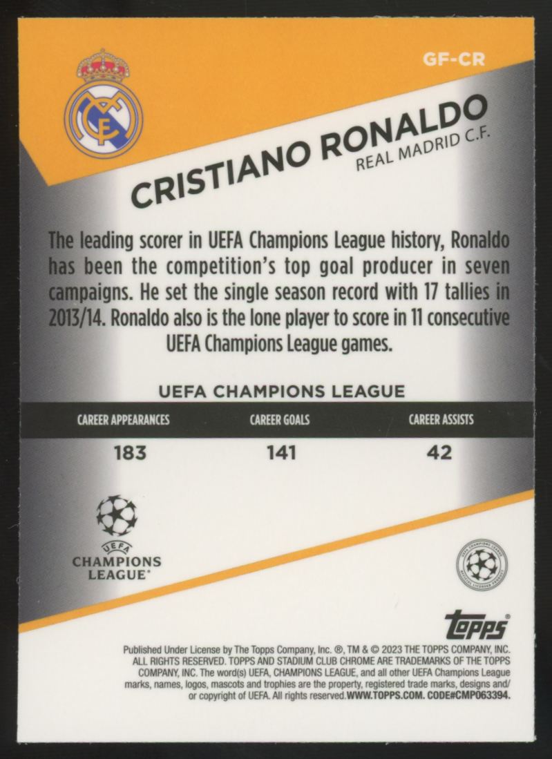 2022-23 Topps Stadium Club Chrome UEFA Cristiano Ronaldo Goal Force #GF-CR