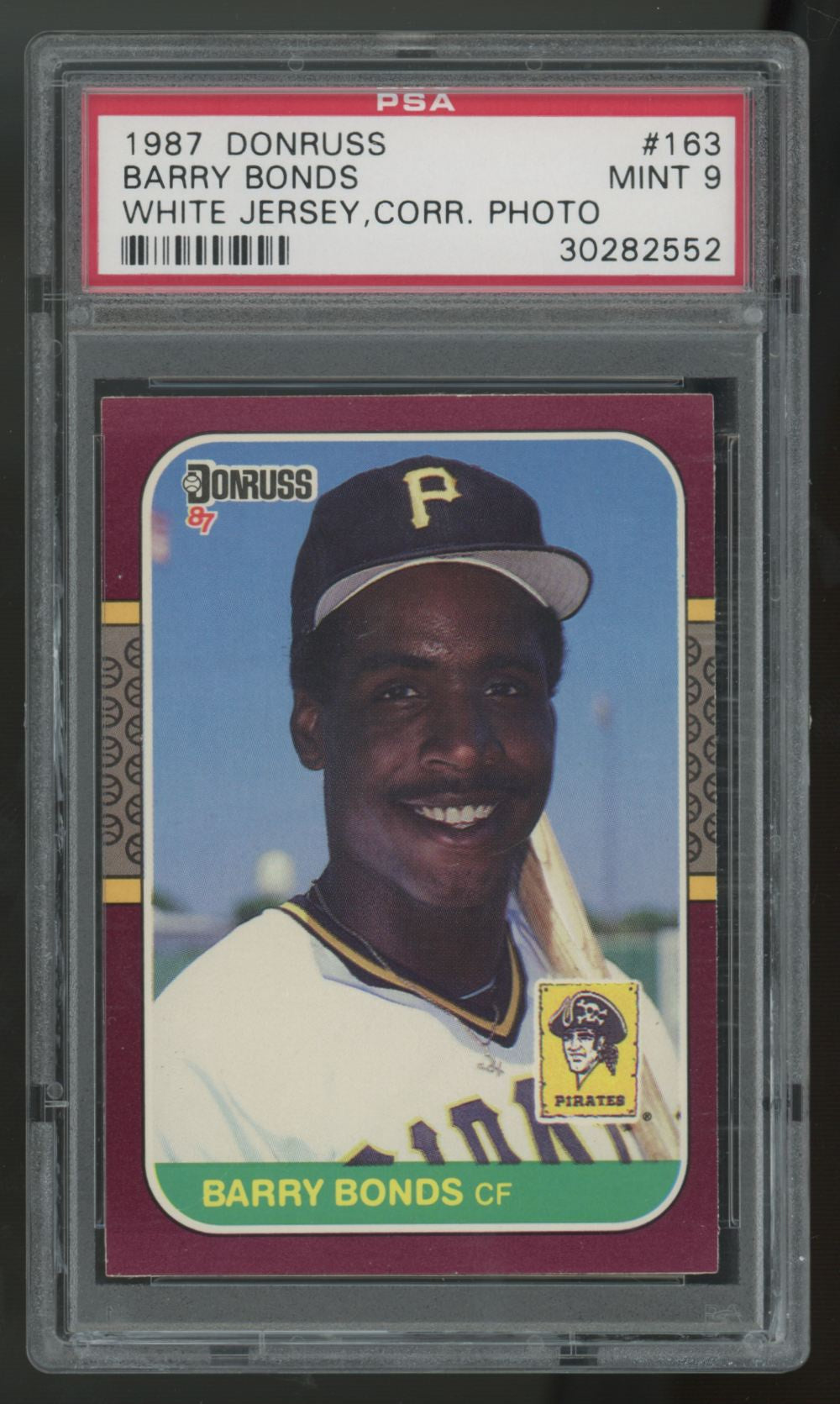 1987 Donruss Barry Bonds RC White Jersey Correct Photo #163 PSA 9