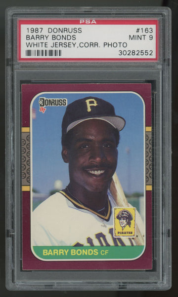 1987 Donruss Barry Bonds RC White Jersey Correct Photo #163 PSA 9
