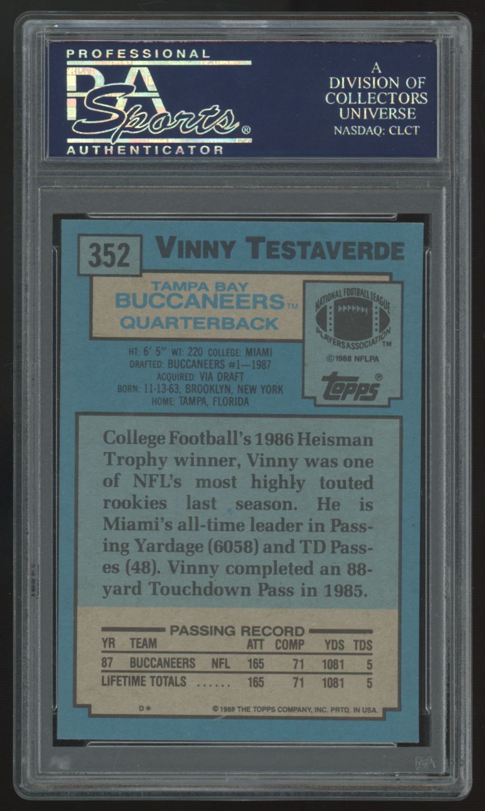 1988 Topps Vinny Testaverde RC Super Rookie #352 PSA 10