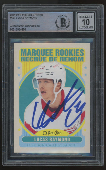 2021-22 O-Pee-Chee Retro Lucas Raymond RC Signed Auto #627 BGS Auto Authentic 10