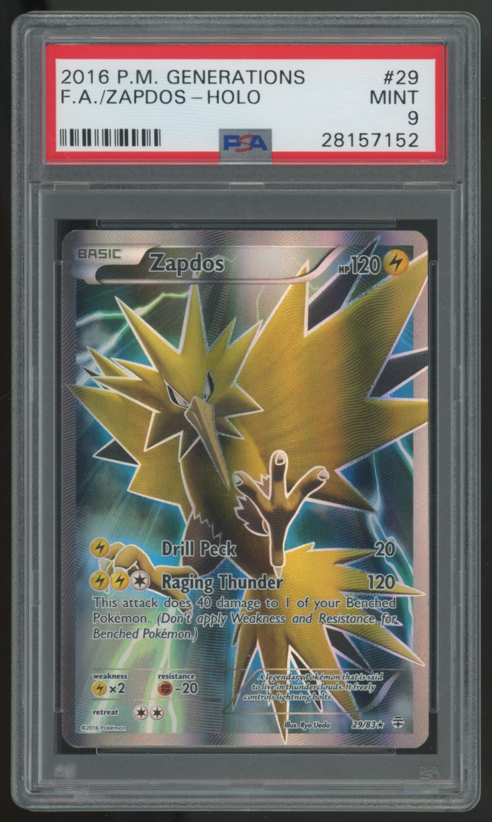 2016 Pokemon Zapdos Generations Full Art Holo #29 PSA 9