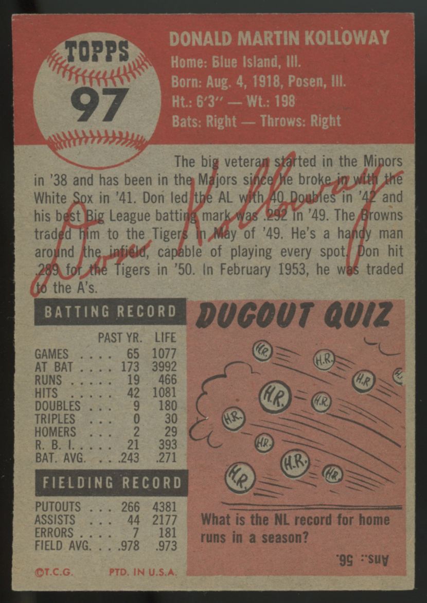 1953 Topps Don Kolloway #97 EX-MT
