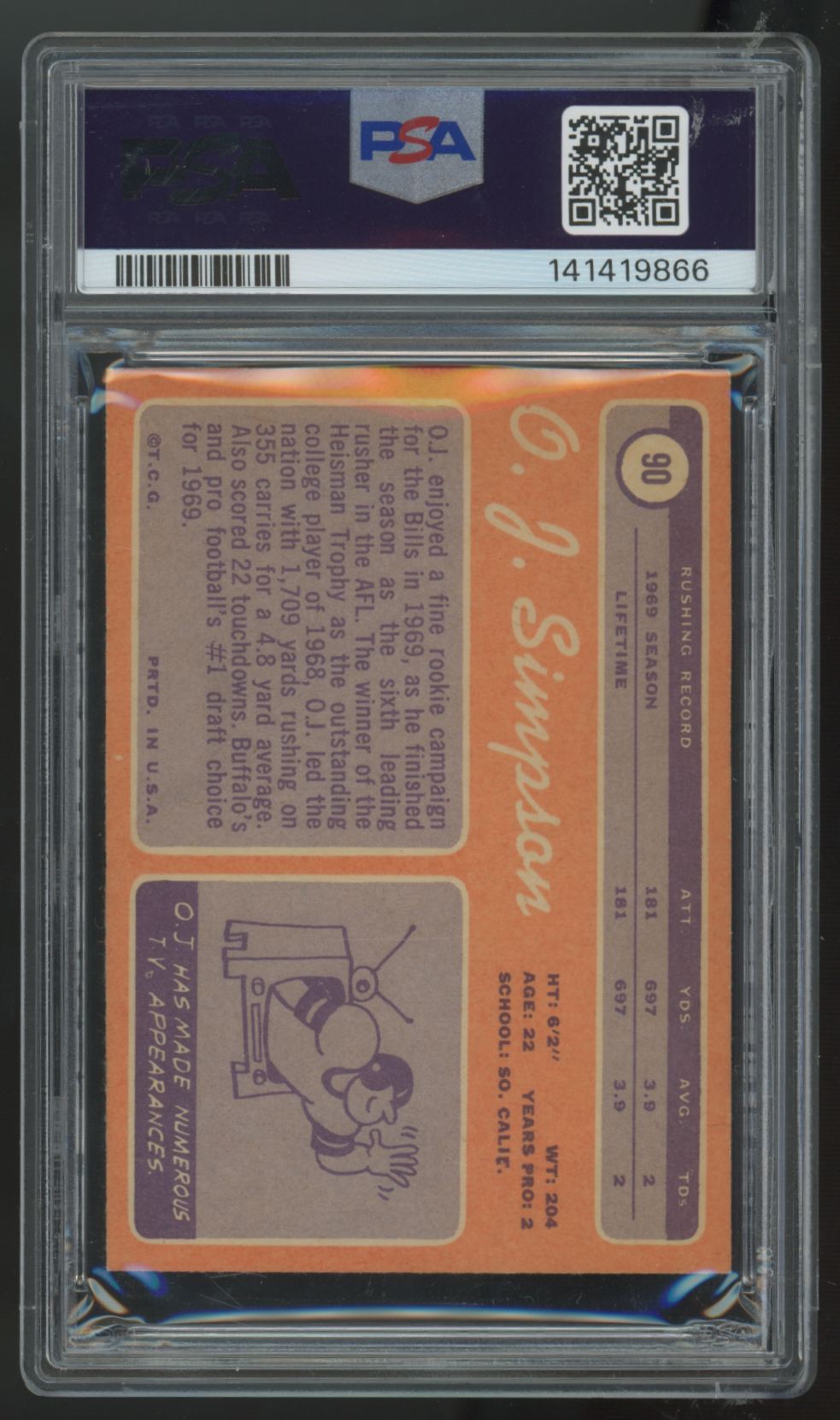 1970 Topps O.J. Simpson RC #90 PSA 4