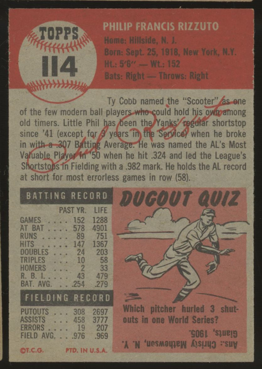1953 Topps Phil Rizzuto #114 EX/MT-NM