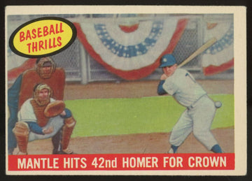 1959 Topps Baseball Thrills Mickey Mantle Hits 42nd Homer For Crown #461 VG/EX