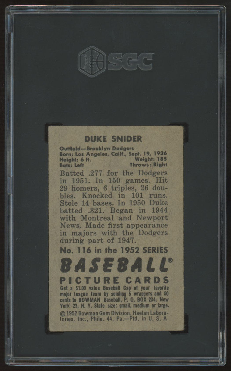 1952 Bowman Duke Snider #116 SGC 3 *973