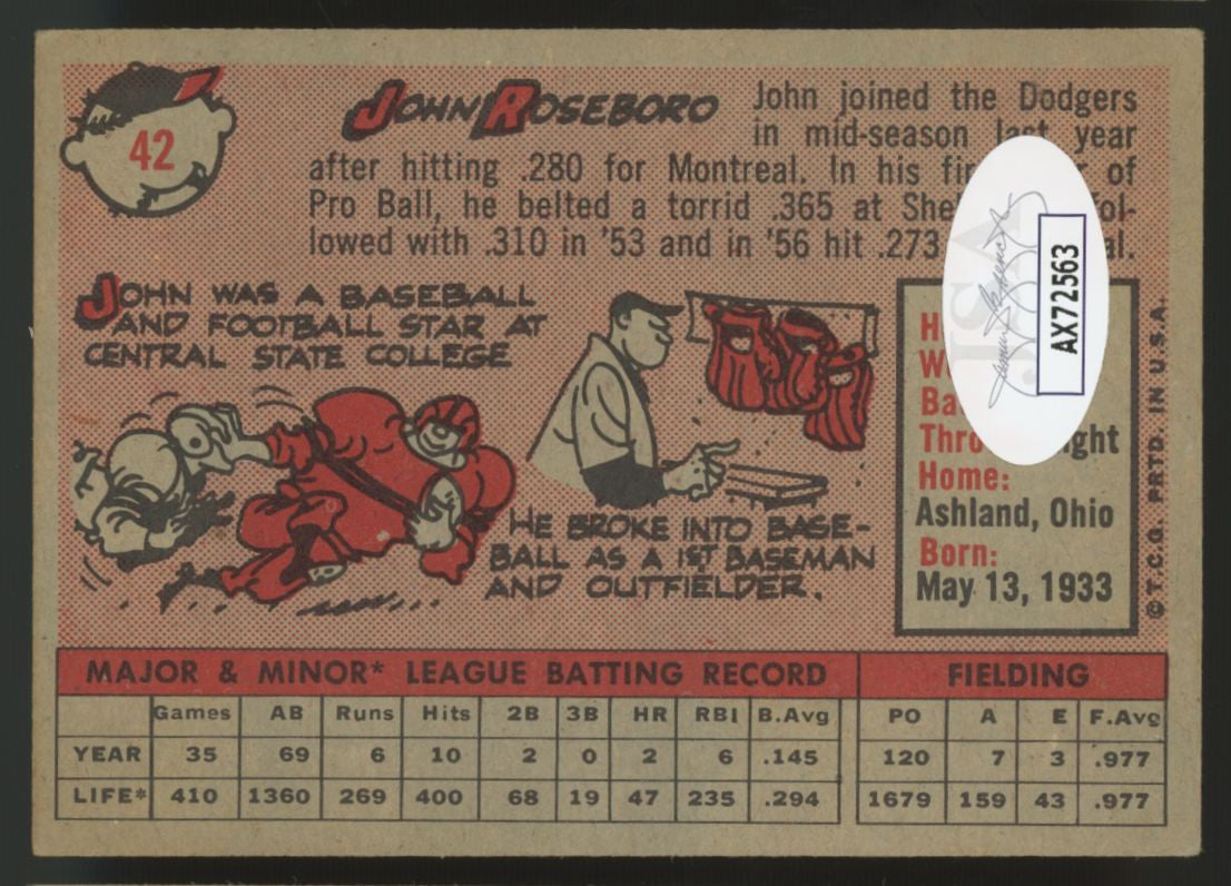 1958 Topps John Roseboro RC #42 Signed Autographed Card JSA