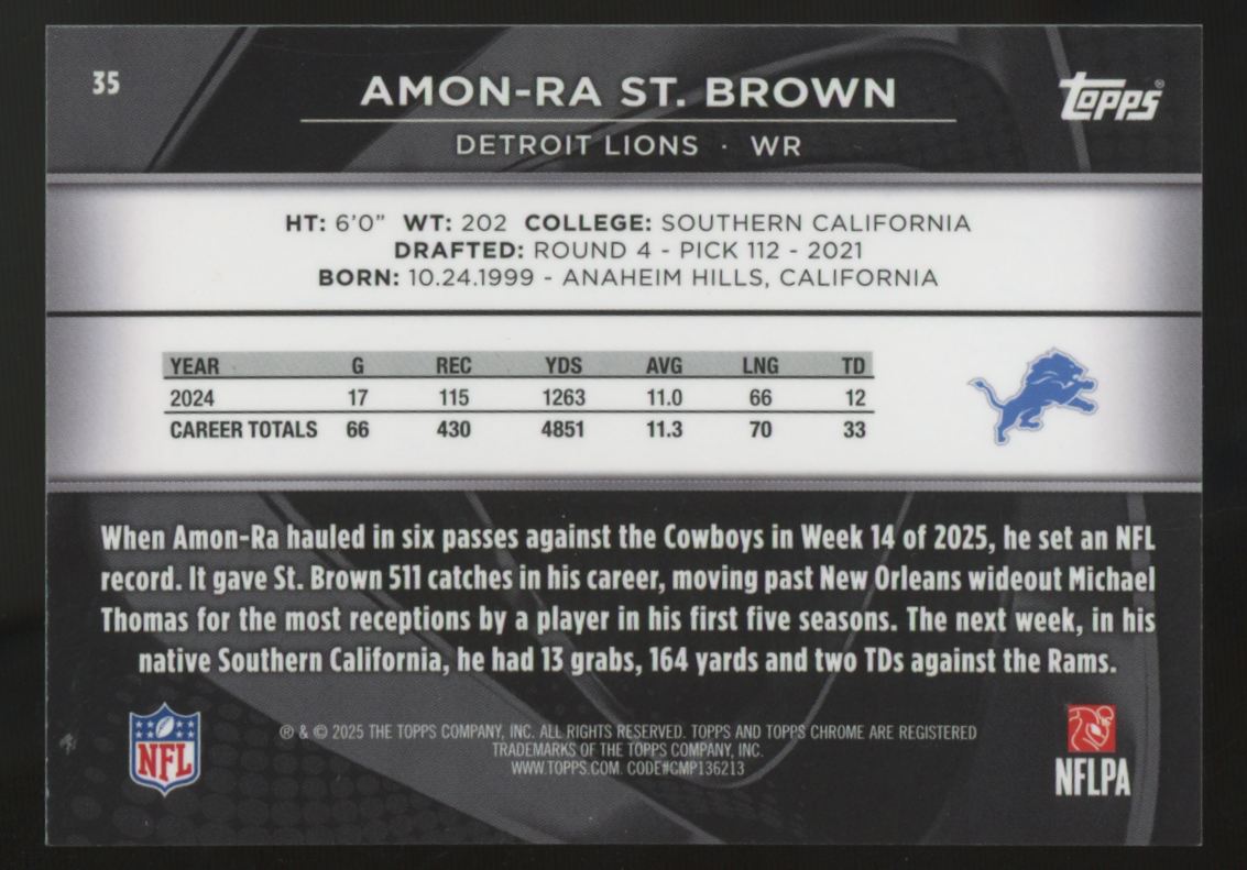 2025 Topps Chrome Black Amon-Ra St. Brown Rose Gold Refractor /15 #35