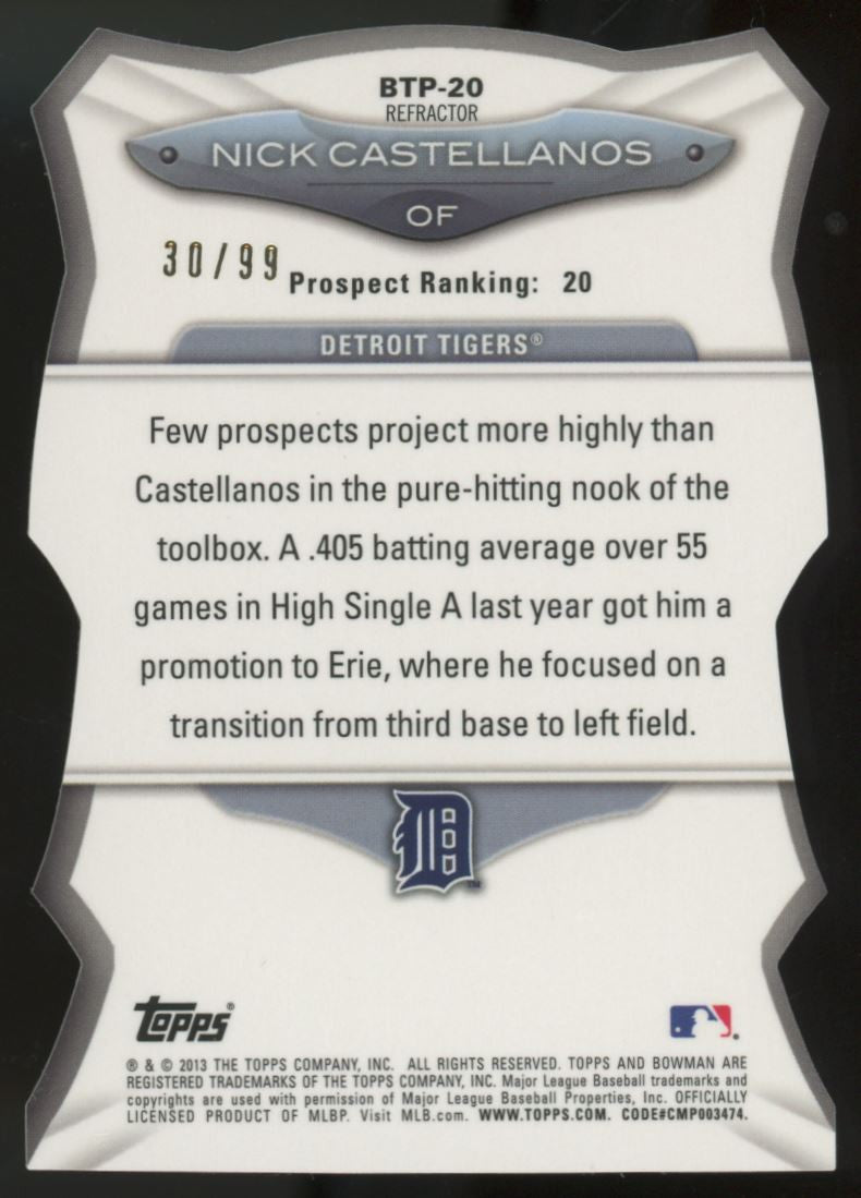 2013 Bowman Nick Castellanos Top 100 Die Cut Refractor /99 #BTP-20