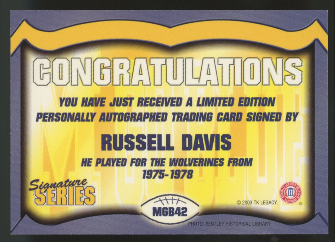 2003 TK Legacy Signature Series Russell Davis Auto #MGB42