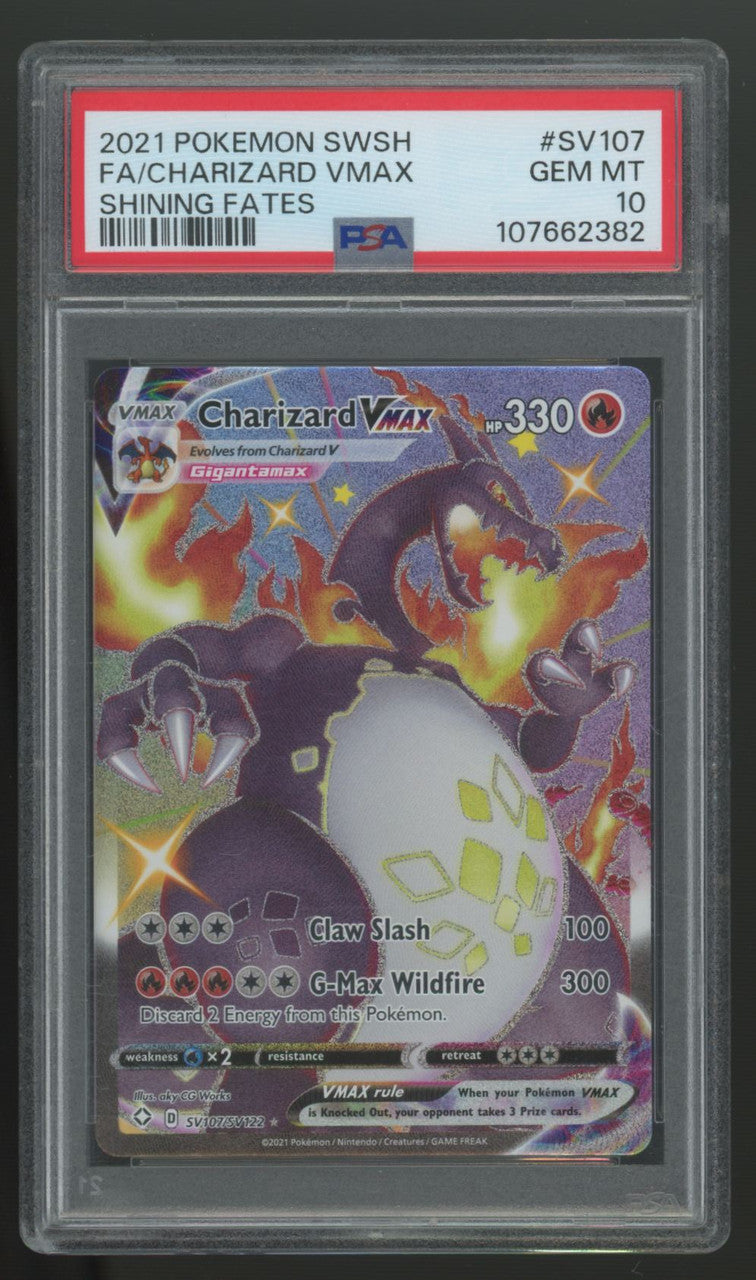 2021 Pokemon Charizard VMAX Shining Fates Full Art #SV107 PSA 10 (D)