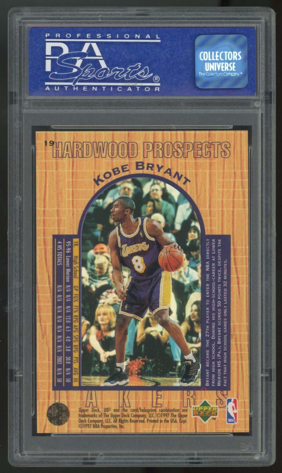 1996-97 UD3 Kobe Bryant RC Hardwood Prospects #19 PSA 9
