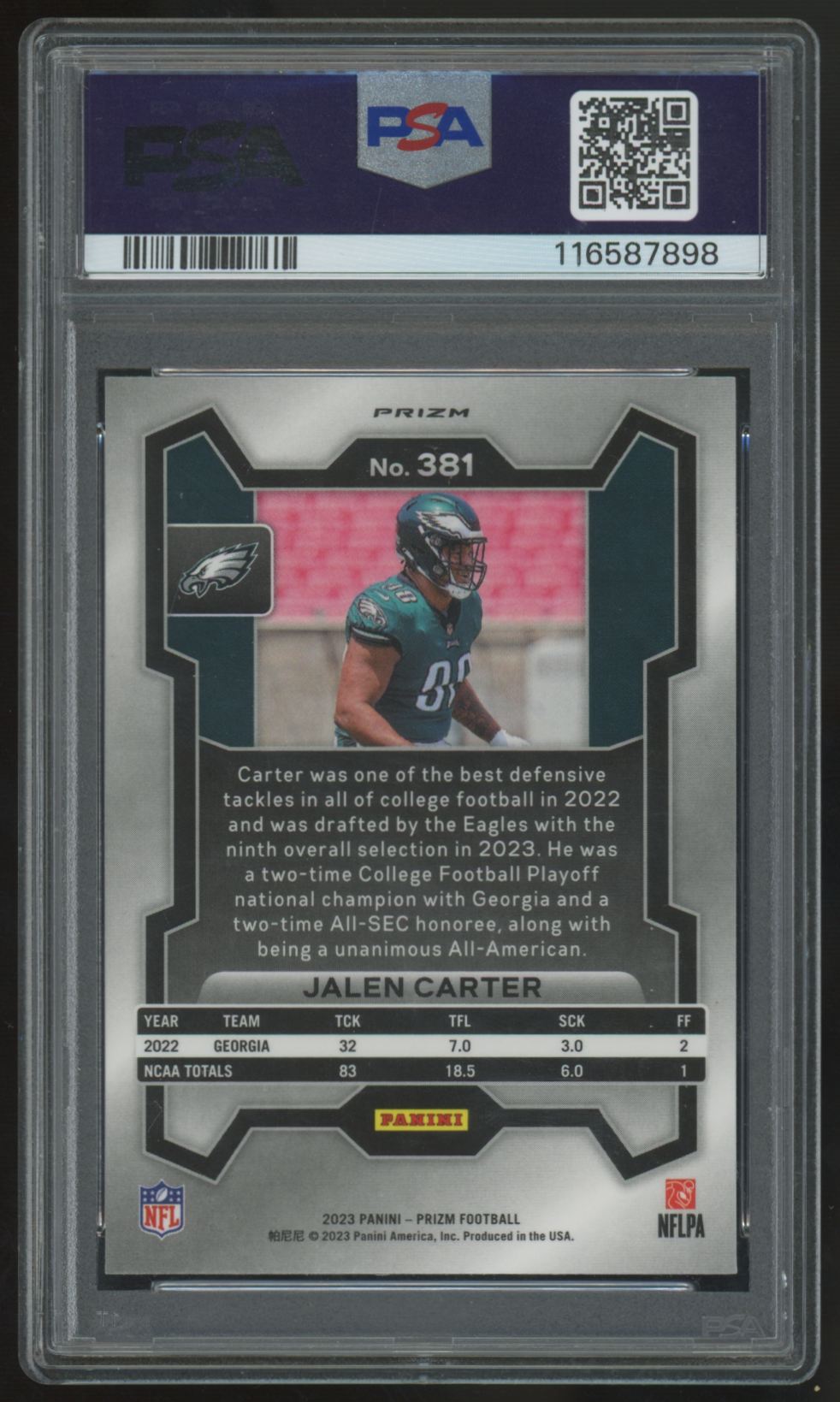 2023 Panini Prizm Jalen Carter RC Silver #381 PSA 10