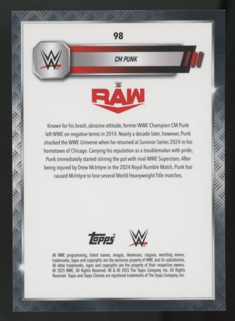 2025 Topps Chrome WWE CM Punk Steel Cage Refractor /37 #98
