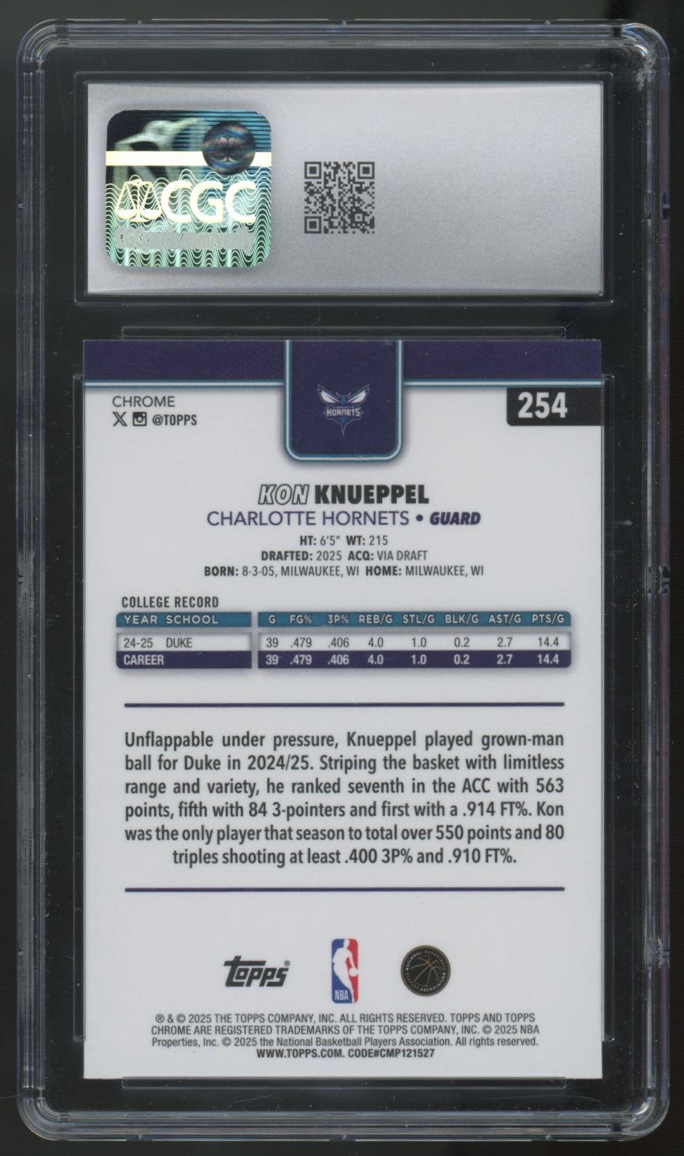 2025-26 Topps Chrome Kon Knueppel RC X-Fractor #254 CGC 9