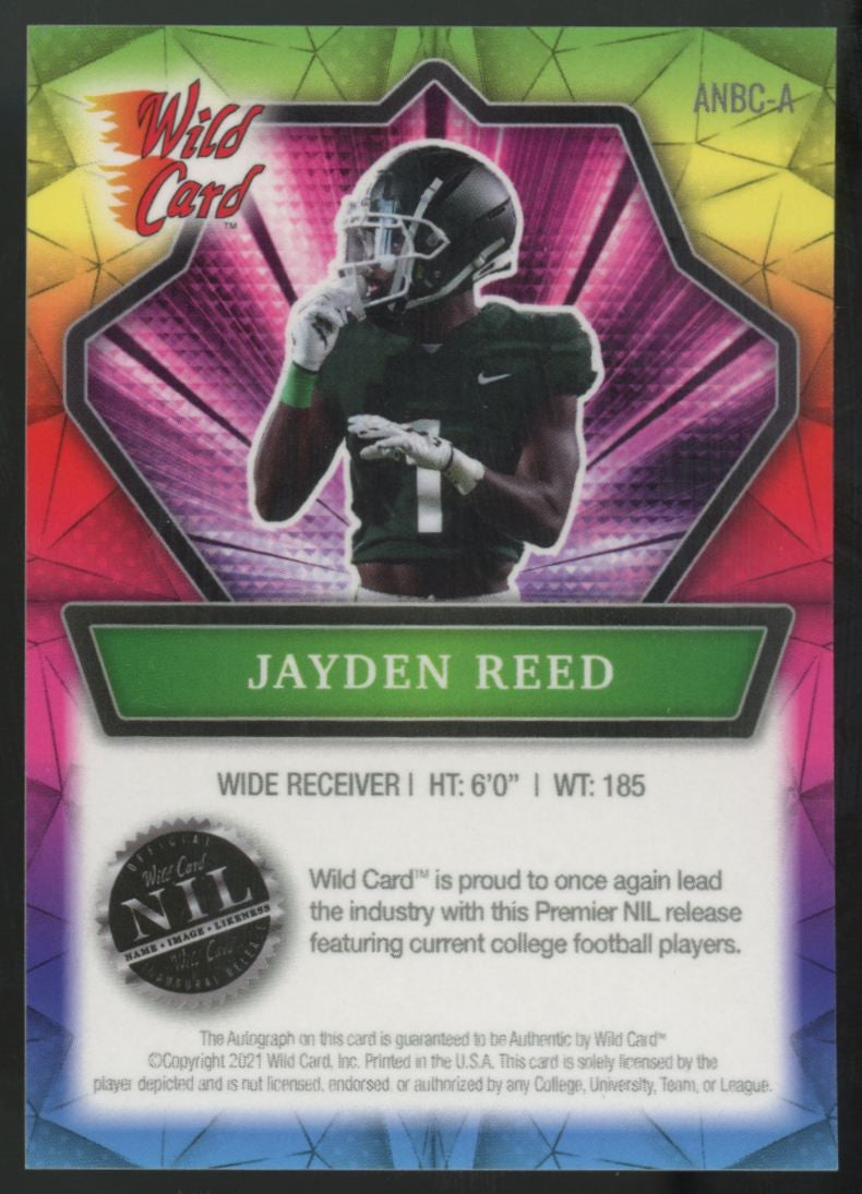 2021 Wild Card Allumination Collegiate Jayden Reed 1st Tie-Dye Auto /6 #ANBC-A