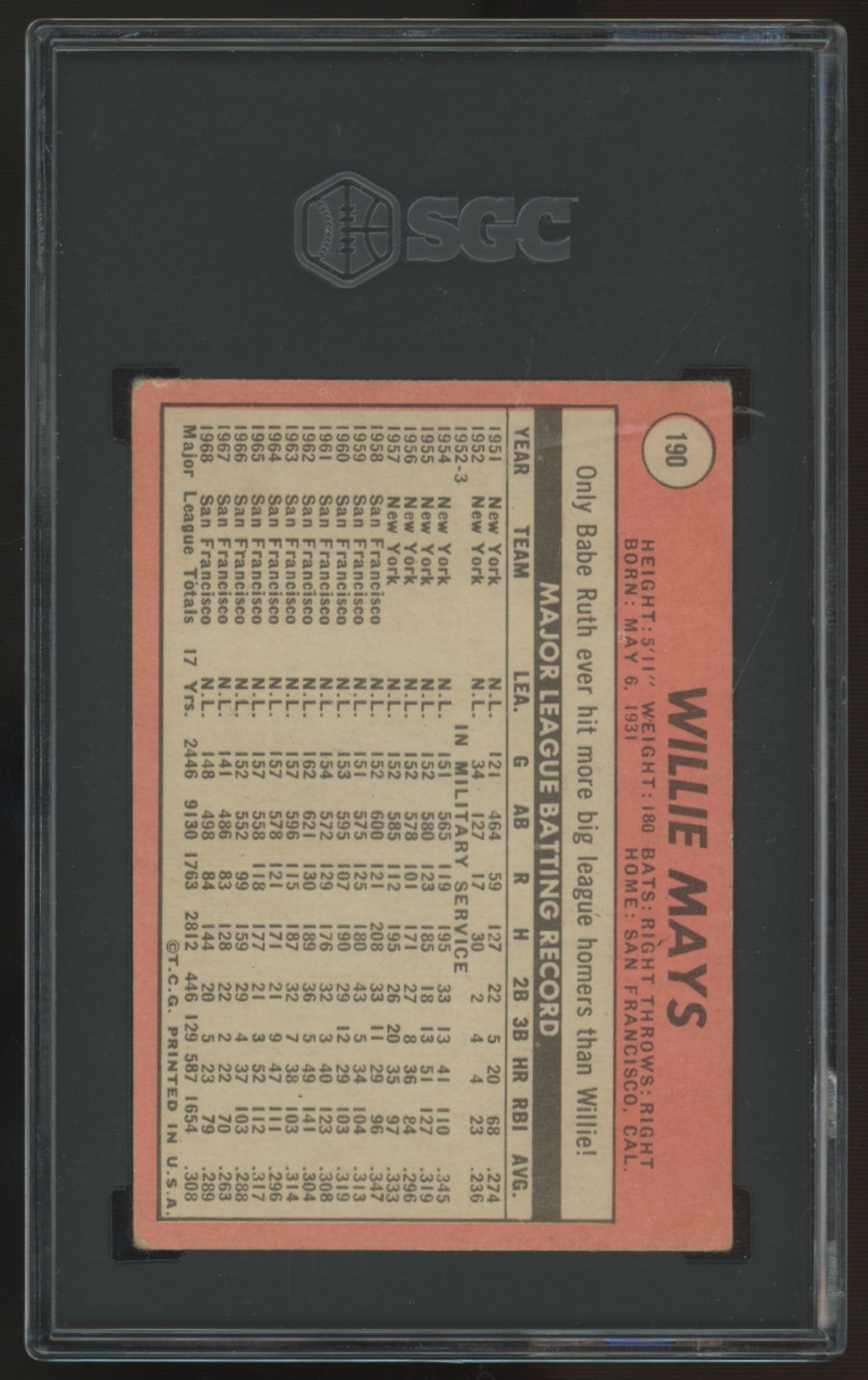 1969 Topps Willie Mays #190 SGC 3 *674