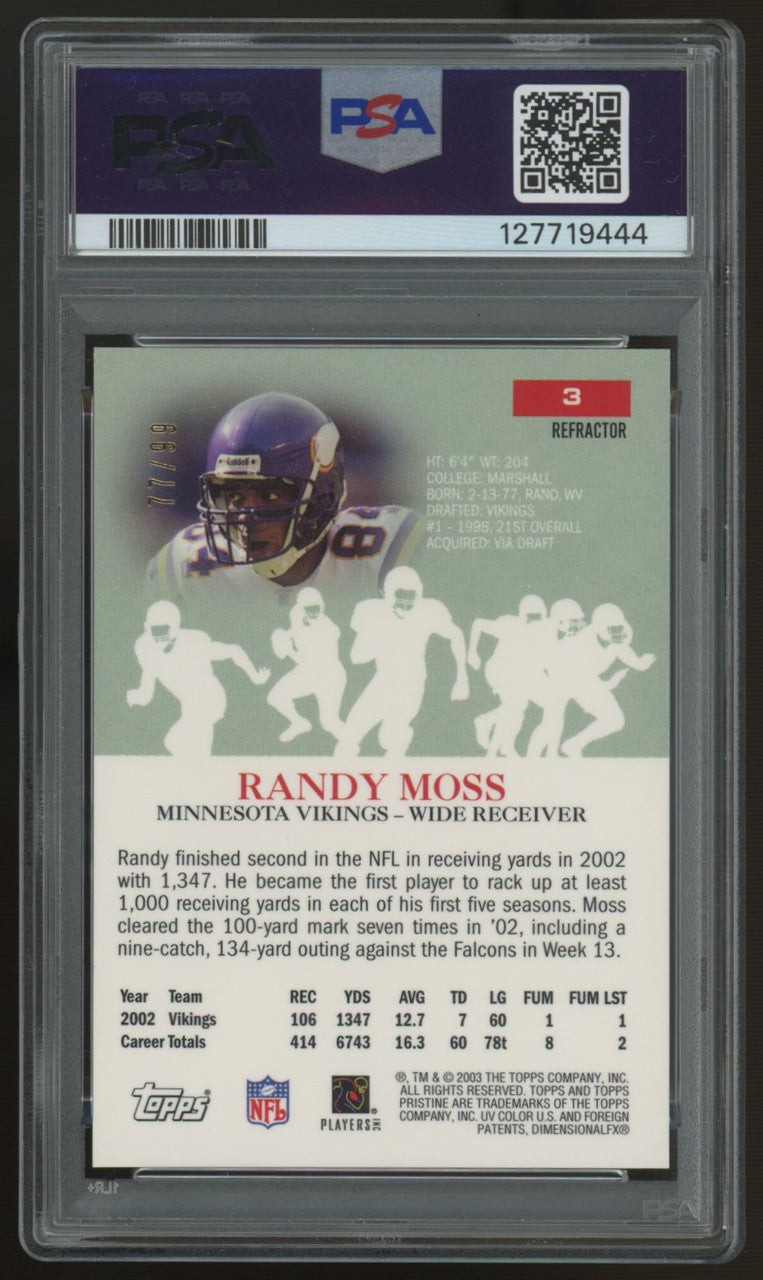 2003 Topps Pristine Randy Moss Refractor /99 #3 PSA 9