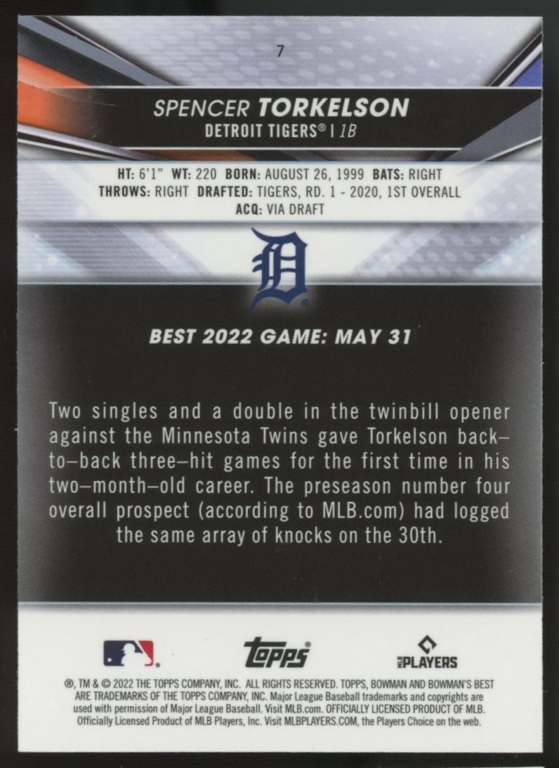 2022 Bowman's Best Spencer Torkelson RC #7 Signed IP Auto