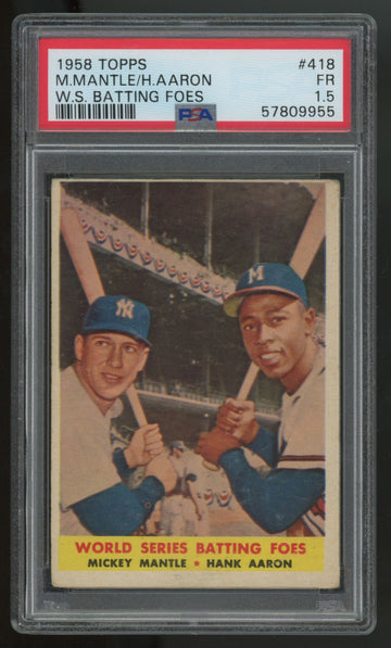 1958 Topps Mickey Mantle Hank Aaron World Series Batting Foes #418 PSA 1.5