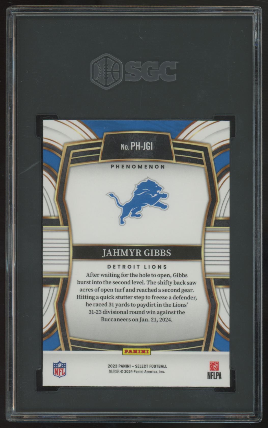 2023 Panini Select Jahmyr Gibbs RC Phenomenon #PH-JGI SGC 10