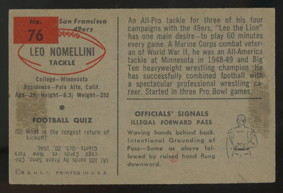 1954 Bowman Leo Nomellini #76 VG