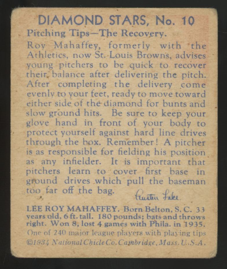 1935 National Chicle Roy Mahaffey Diamond Stars #10 G/VG