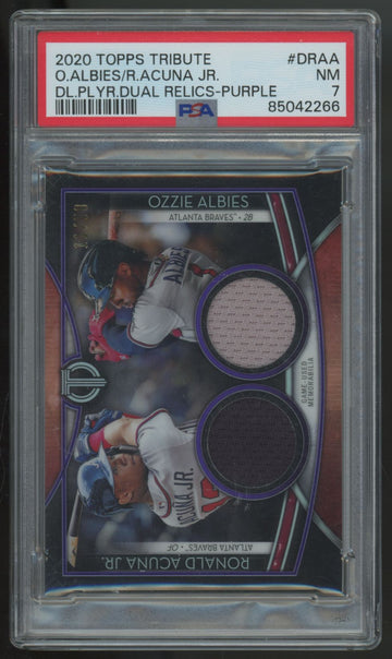 2020 Topps Tribute Ozzie Albies/ Ronald Acuna Jr. Purple Dual Patch /50 PSA 7