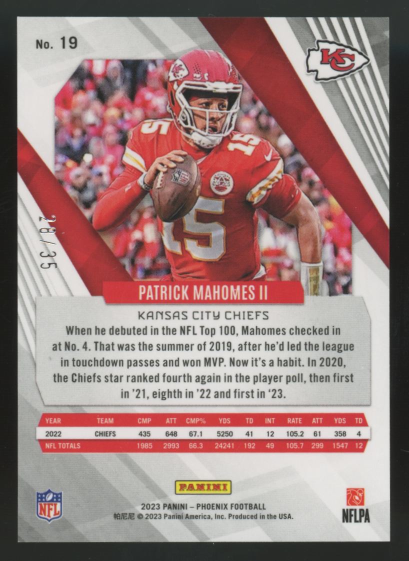 2023 Panini Phoenix Patrick Mahomes II Fire And Ice /35 #19