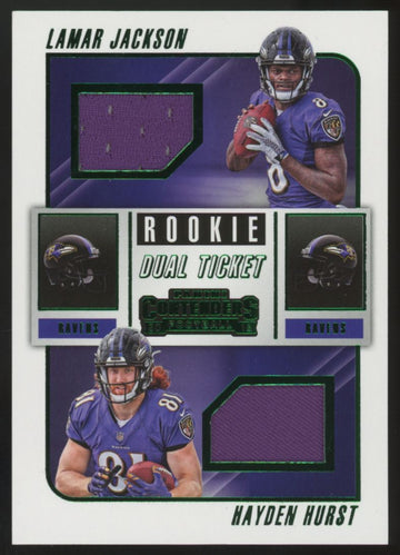 2018 Panini Contenders Lamar Jackson/Hayden Hurst RC Rookie Dual Ticket Patch
