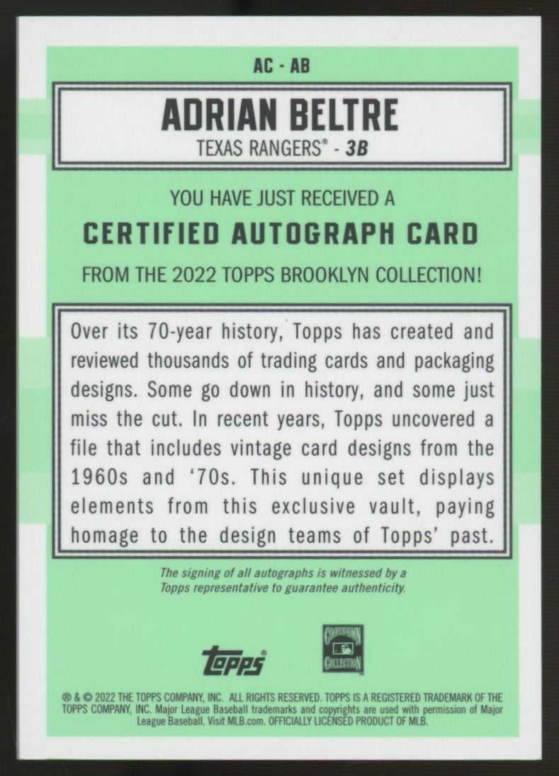 2022 Topps Brooklyn Collection Adrian Beltre Auto /60 #AC-AB