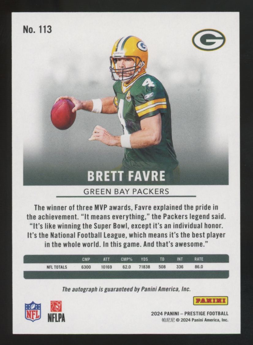 2024 Panini Prestige Brett Favre Platinum Xtra Points Auto /10 #113